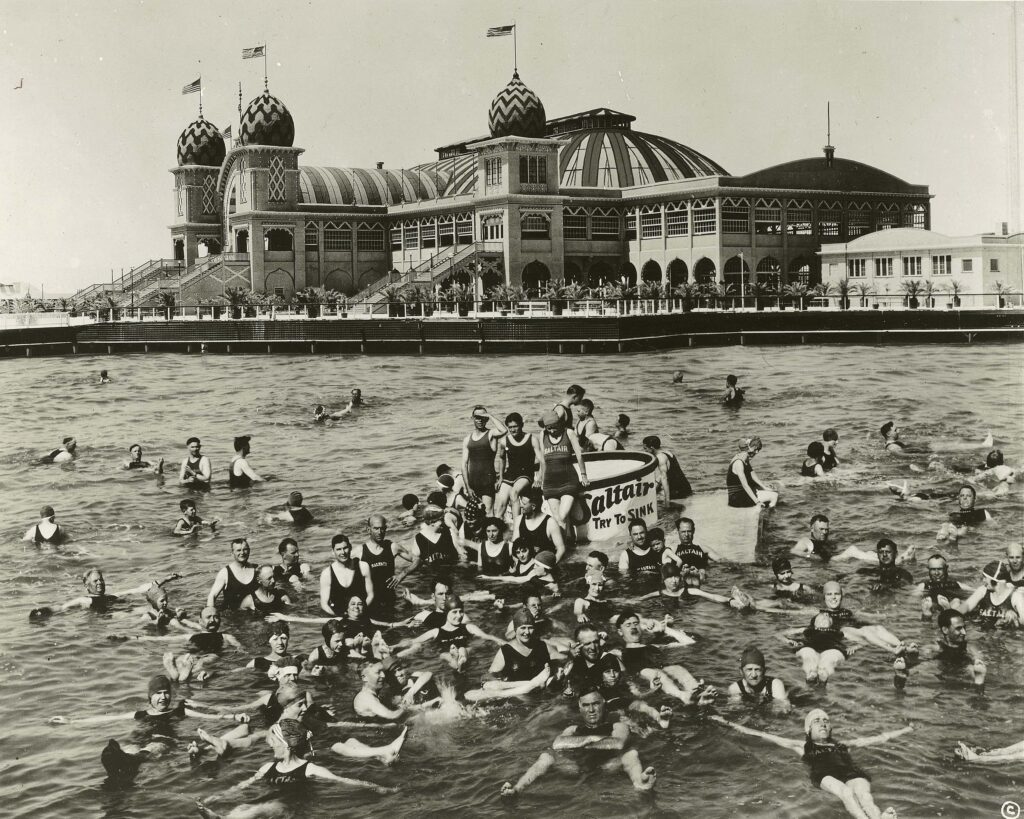 old photo of swimmers at saltair